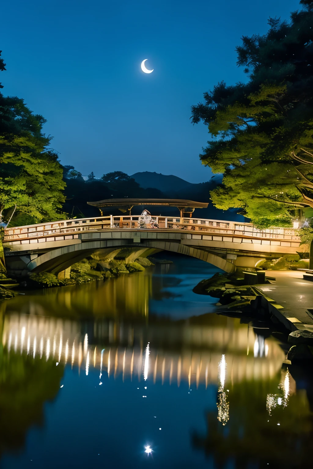 Kyoto，Togetsu Bridge、Crescent Moon、Sparkling Shine