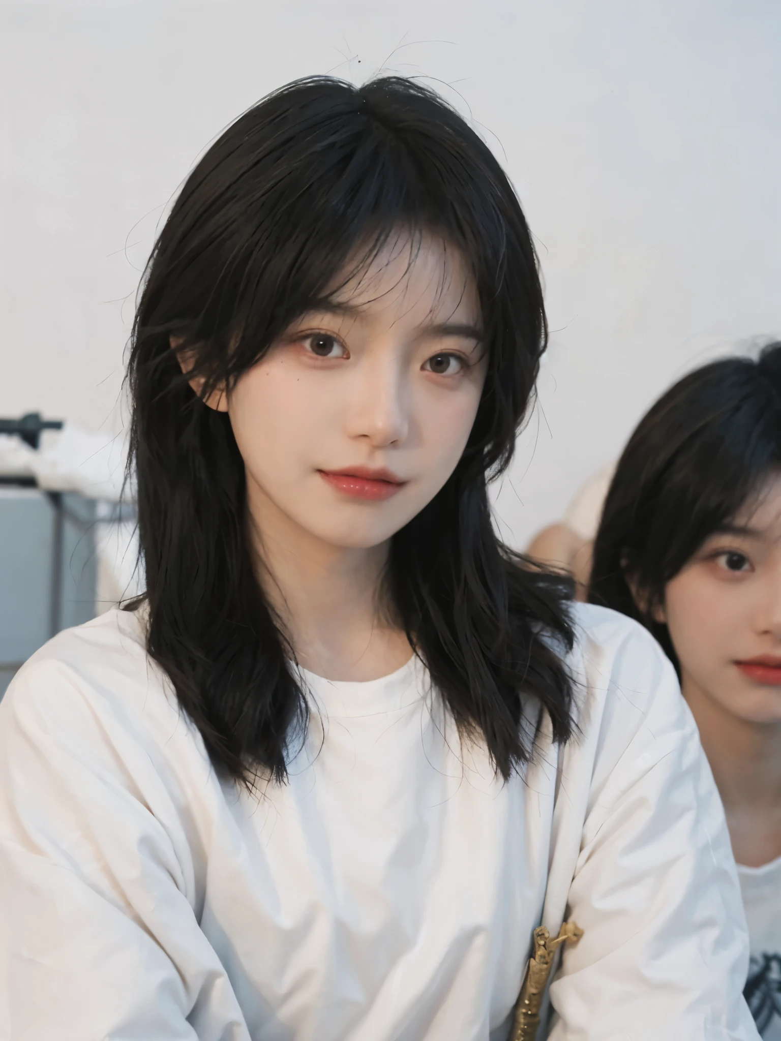best quality， ultra high resolution， White background，（Upper body：1.4）（realistically：1.4）， 2个girl，（medium shot：1.4 gold），short sleeves，Lovely，atmosphere，twin，A pair of eyes as clear as snow,Royal sister，girl，looking at the audience， close up ，