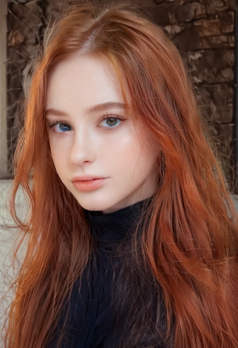 solo, very detailed, detailed face, very long hair, picture of a beautiful young woman, dasha_taran, sfw, ((natural orange hair)), beautiful natural blue eyes, High Definition RAW Photography, 16k photography, 