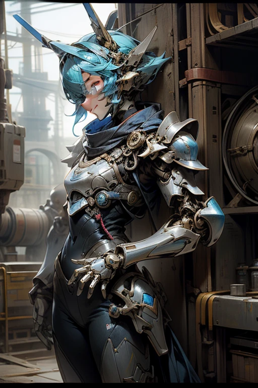 Blue armor，Mechanical only，a sense of mystery，ssmile