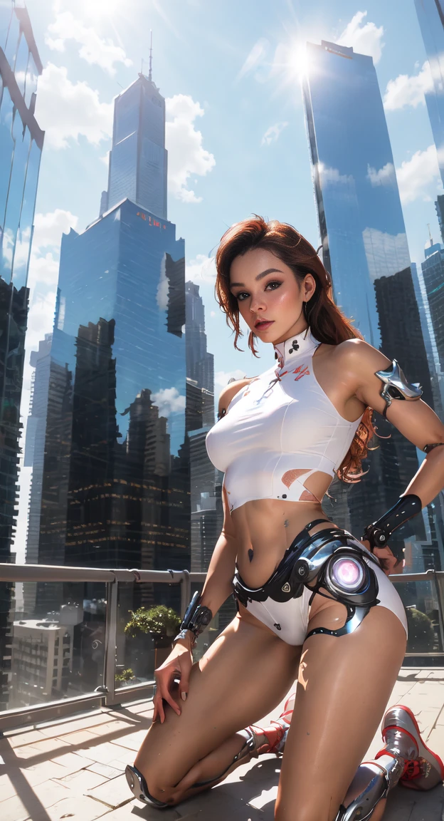office in a skyscraper in a big city, A female cyborg adopts various poses to show off her personality, standing, lying down, dancing, jumping, shooting, crying, masturbating, high quality, Absurd, Masterpiece, Beautiful, complex parts, 1/2 body crops, slender body, Beautiful figure, Magnificent Anatomy, (complex parts:1.12), HDR, (complex parts, hyper detail:1.15), (natural skin textures, Hyperrealistic, soft light, Spicy:1.2)