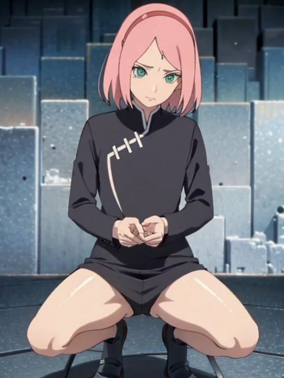 Spread legs, squatting
