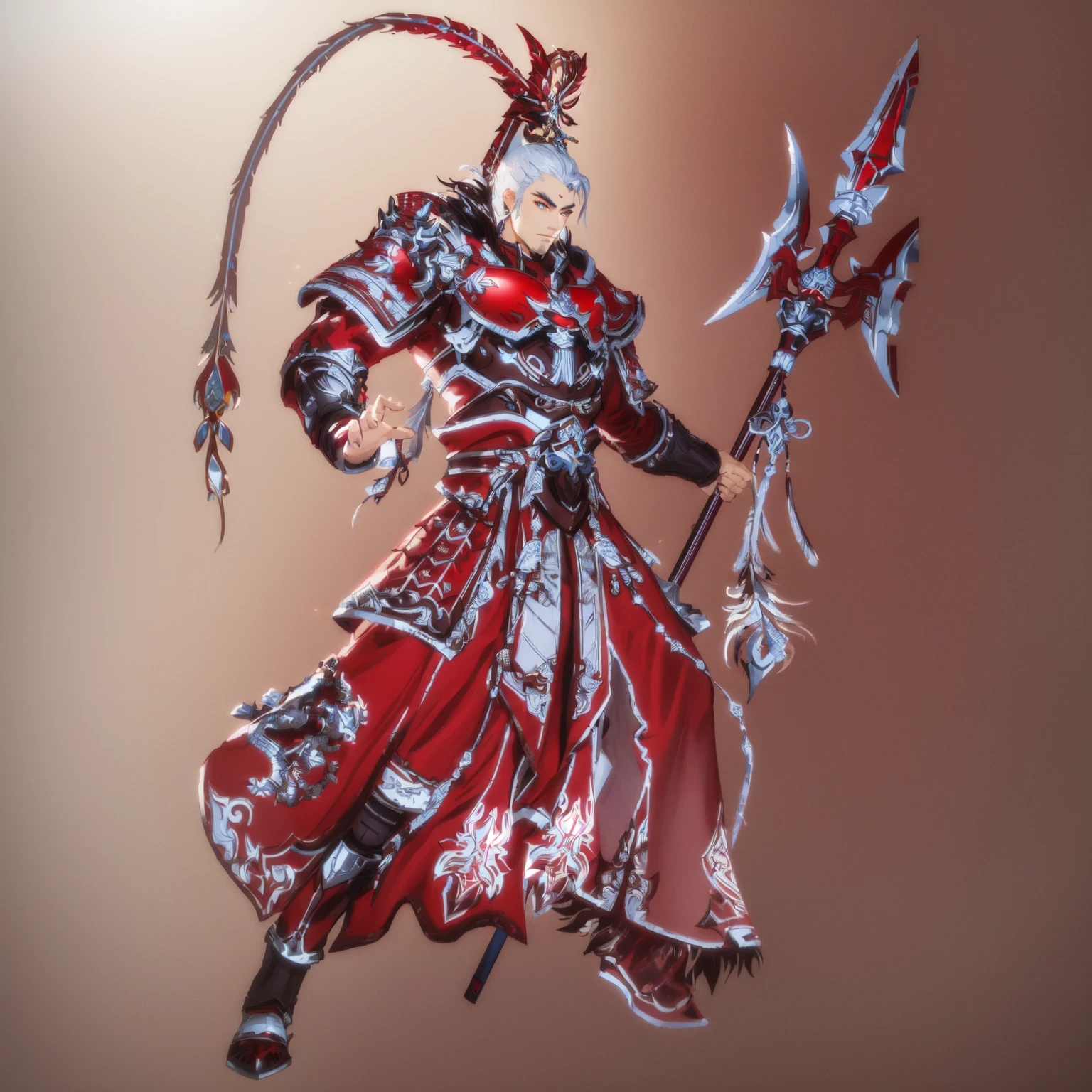 Lu Bu、Red armor，Second Dimension，Handsome，4K，best quality。masterpiece，Perfect details