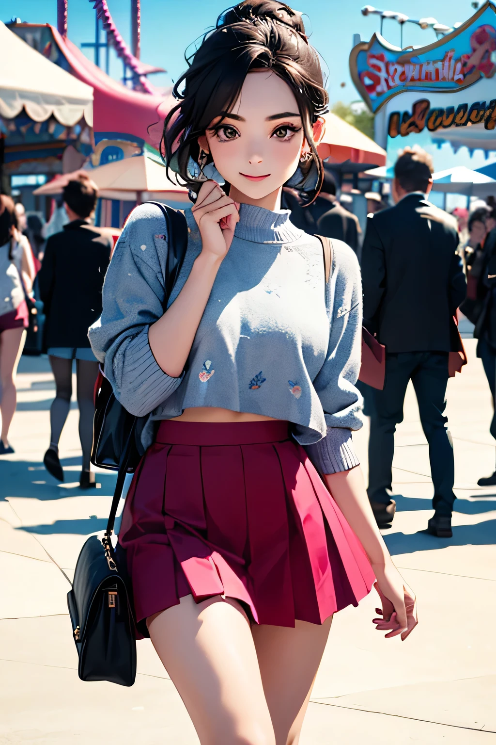 highest quality、High resolution、Detailed Background、(Beautiful face in every detail:1.4)、Anatomically correct、(Draw the usual number of fingers:1.2)、(Detailed facial expressions)、(Detailed eyes:1.2)、(Detailed eyes:1.2)、Beautiful, smooth skin、Teenage beauty、(Highly detailed face:1.4)、cute hair color、Brown Hair、Black Hair、Braided Ponytail、Braided bob cut、Braided long hair、well-groomed eyebrows、Perfect body line、Cowboy Shot、

(Three pretty girls having fun with friends at an amusement park:1.5)、

Looking at me with a big smile、

Choose a mini skirt in a bright spring color.、Flared skirts and pleated skirts are fashionable.、Pair it with a simple camisole top for a lighter look.、If you want to keep it casual, pair it with a denim jacket and sneakers.、

Choose a mini skirt with a spring-like pattern or botanical print.、A-line and tight skirts are fashionable.、Pair the top with a blouse that has frills or lace details for a feminine look.、At my feetPair with heels or ballet shoes for a neat look.、

Choose a pleated mini skirt for a feminine look、Pastel colors and patterns are fashionable、Pair it with a light knit top or sweater for a spring look.、At my feet、Pair with loafers or heels、Add a neat look、cute