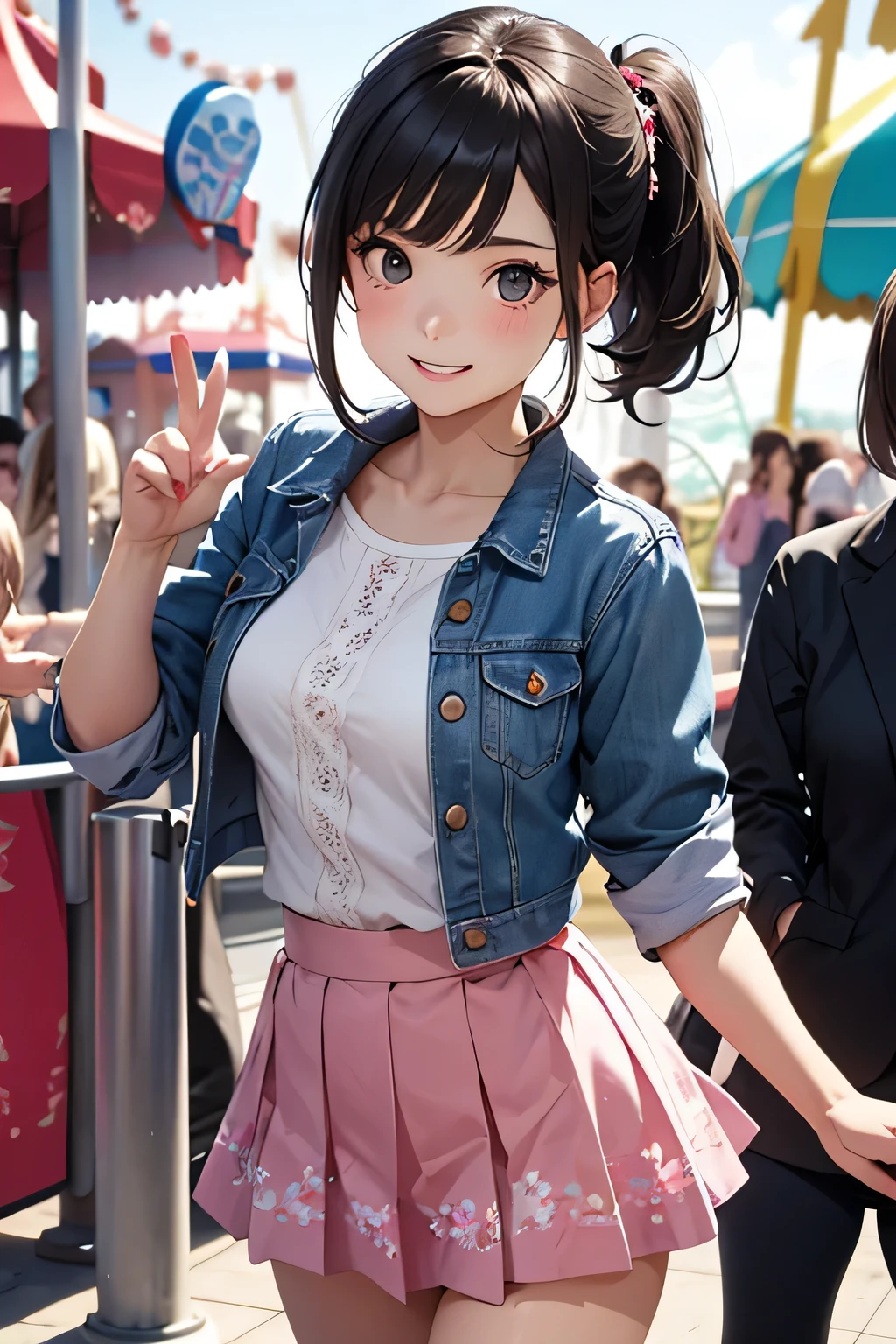 highest quality、High resolution、Detailed Background、(Beautiful face in every detail:1.4)、Anatomically correct、(Draw the usual number of fingers:1.2)、(Detailed facial expressions)、(Detailed eyes:1.2)、(Detailed eyes:1.2)、Beautiful, smooth skin、age beauty、(Highly detailed face:1.4)、cute hair color、Brown Hair、Black Hair、Braided Ponytail、Braided bob cut、Braided long hair、well-groomed eyebrows、Perfect body line、Cowboy Shot、
(Two pretty girls having fun with friends at an amusement park:1.5)、
Looking at me with a big smile、
Choose a mini skirt in a bright spring color.、Flared skirts and pleated skirts are fashionable.、Pair it with a simple camisole top for a lighter look.、If you want to keep it casual, pair it with a denim jacket and sneakers.、
Choose a mini skirt with a spring-like pattern or botanical print.、A-line and tight skirts are fashionable.、Pair the top with a blouse that has frills or lace details for a feminine look.、At my feetPair with heels or ballet shoes for a neat look.、
Choose a pleated mini skirt for a feminine look、Pastel colors and patterns are fashionable、Pair it with a light knit top or sweater for a spring look.、At my feet、Pair with loafers or heels、Add a neat look、cute