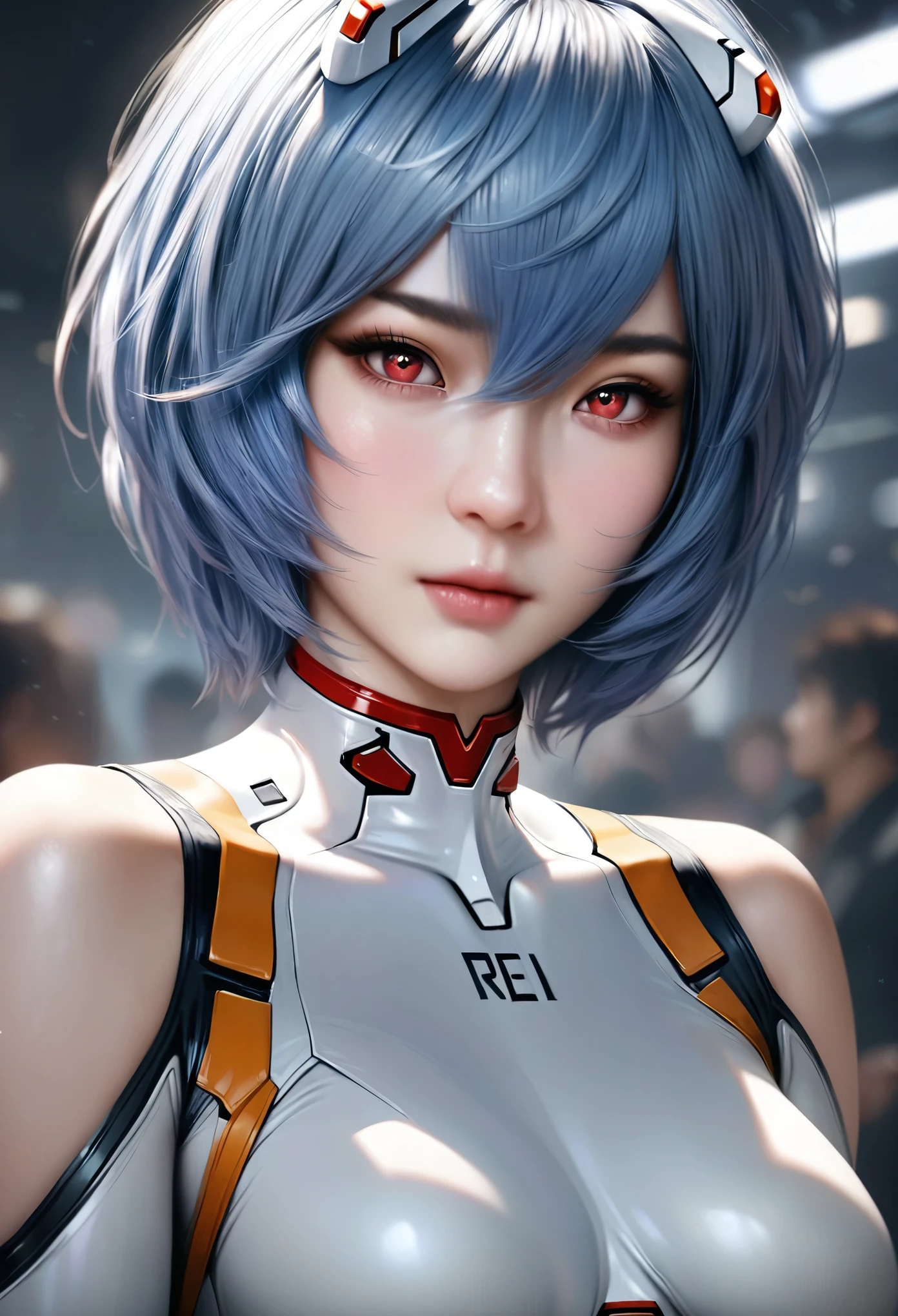 animetoreal,soft light, masterpiece, best quality,high quality,delicate face, realistic,photorealistic,1girl,
Ayanami Rei,white bodysuit,red eyes,pilot suit,short hair,blue hair,bangs,interface headset,turtleneck,hair between eyes