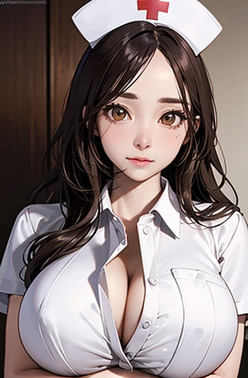 Nurse , in hospital , detailed hand , high quality, super quality, detailed face, beautiful woman , golden eyes, long hair , (huge breast:1.4) , gorgeous dress, wearing white nurse costume , nurse cap, sharpe eyebrow ,(detailed face:1.4)