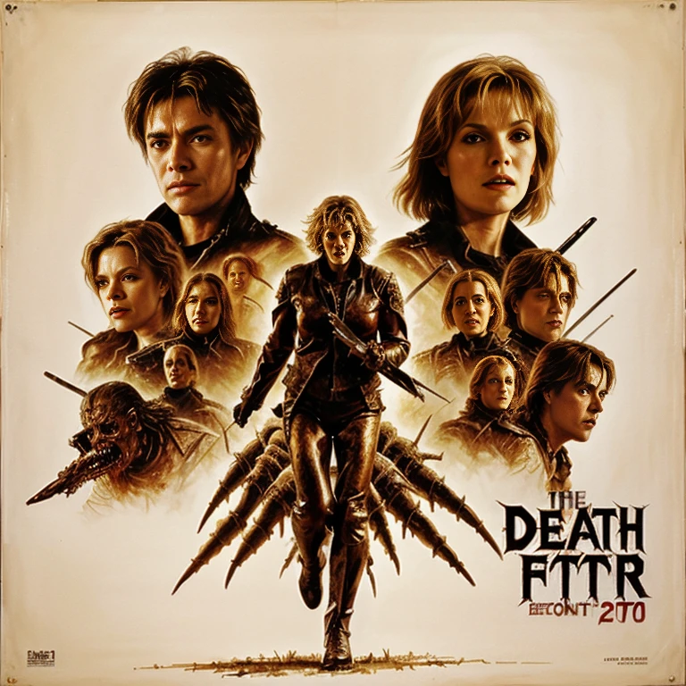 DEATH FIGHTER - original motion picture soundtrack, [ Oil painting ], Monster horror movies, In the center, a beautiful woman in a sexy outfit is running away., In the background, a horde of creepy monsters is chasing it.、soundtrack jacket、Digitally Remastered, Kinematics」, John Maggs, Roy Dargano, Movie Posters, Album cover, 1 9 7 0 sMovie Posters, Oil painting