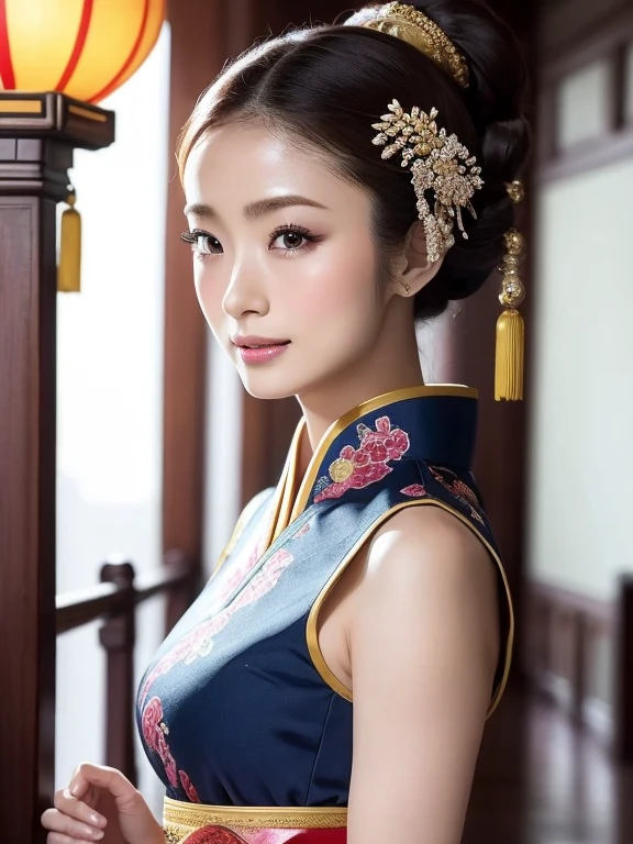 ((masterpiece(:1.4),Highest quality,Ultra-high resolution,Highest quality,8k,Extremely detailed,In detail))。whole body,night,Fireworks display,Japanese,A beautiful woman,Big Breasts,sexy,glamorous,Oiran,Oiranメイク,Long-sleeved kimono,Hair tying,hairpin,hair ornaments,geta,Emphasize the chest,Shoulder,Gorgeous and luxurious,(Fireworks displayのnightに河川敷で花火を背景にしたスナップ写真),
