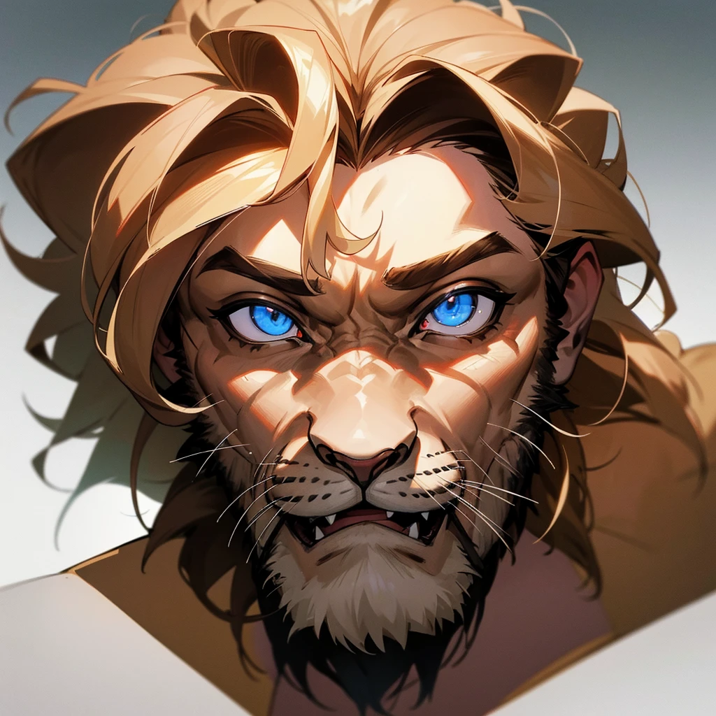 creature, half man, half lion The face of a man with the mane and four legs of a lion, un buste musclé d’hommes