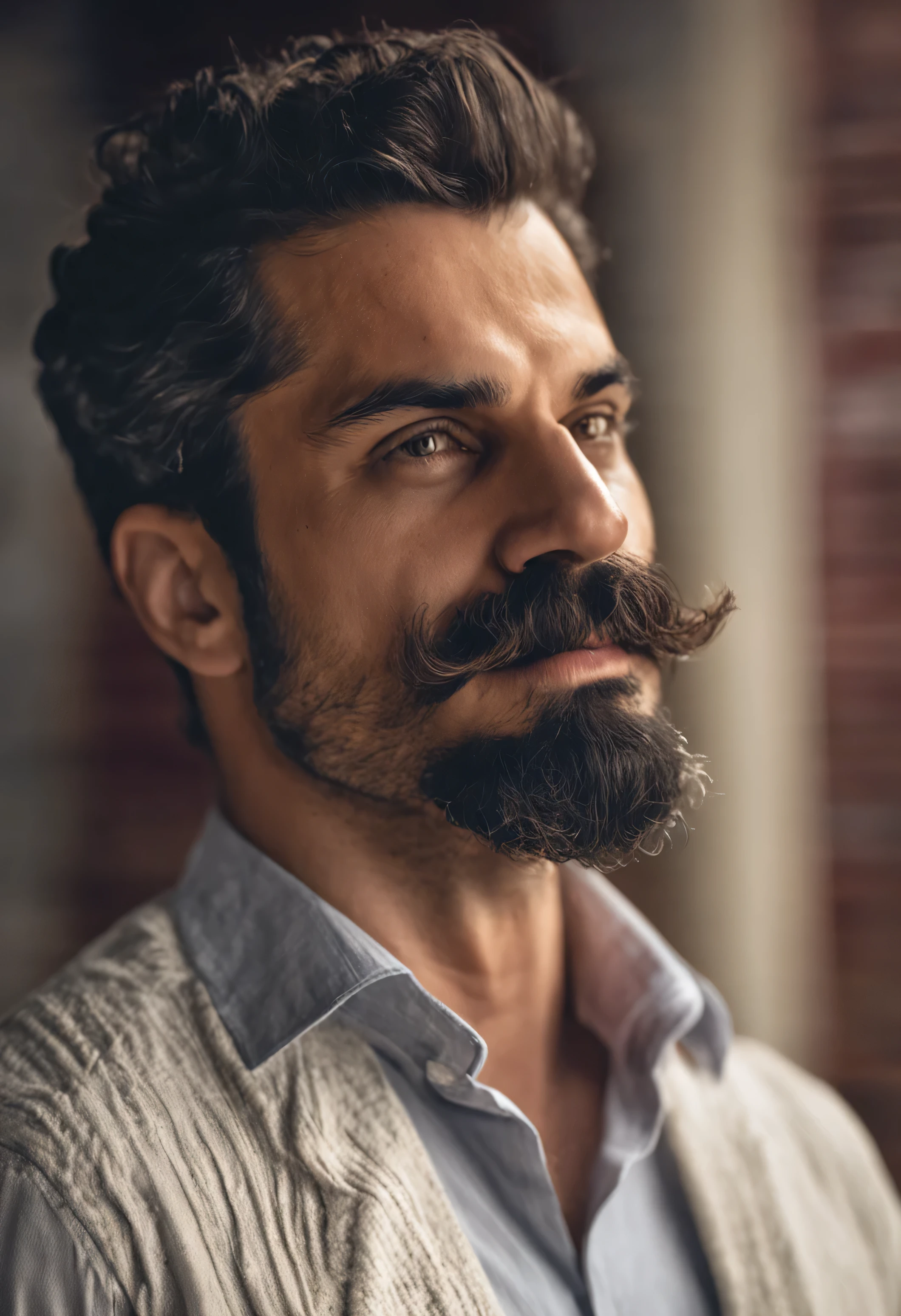 Homem com barba e bigode na camisa branca, Homem muito atraente com barba, pelos faciais bem cuidados, Bonito, Breathtaking, realista, Imagem ultrarrealista, bigode natural, foto retrato suave 8 k, retrato altamente detalhado, bigode grosso, estilo hiper-realista, barba fina, pelos faciais curtos, Barba por fazer, Bonito, Rosto detalhado, retrato ultra realista
