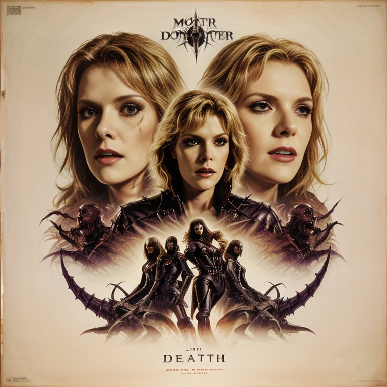 DEATH FIGHTER - original motion picture soundtrack, Monster horror movies, A beautiful woman in the center poses in a sexy outfit, Spooky monsters in the background、soundtrack jacket、Digitally Remastered, Kinematics」, John Maggs, Roy Dargano, Movie Posters, Album cover, 1 9 7 0 sMovie Posters, Oil painting