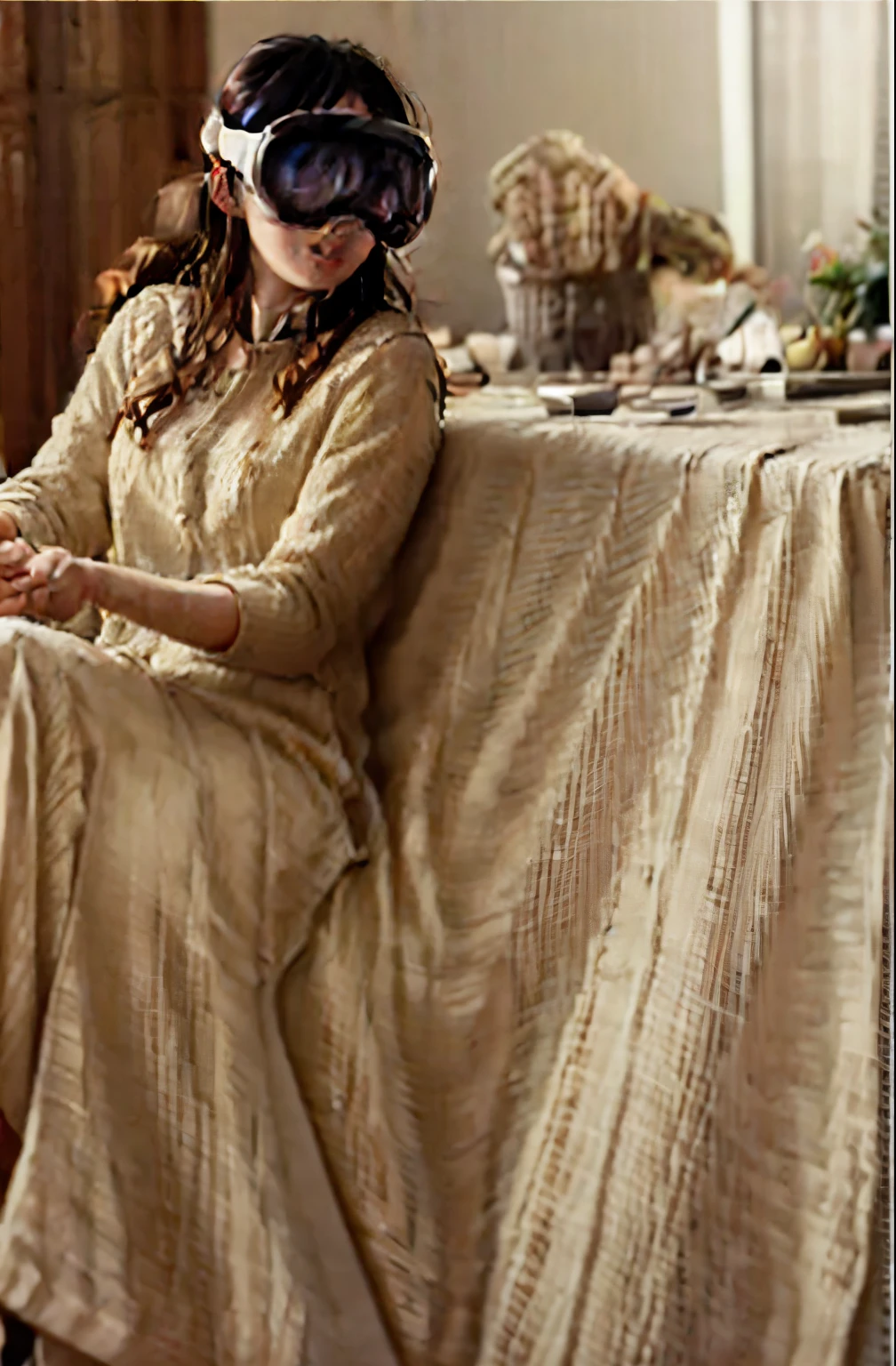 Alfafi woman wearing Apple Vision Pro sitting at a piano on the beach, Bae Suzy, Nam Jae-young, pianist, Yoon Se-sung, Janis sang, Choi Hong-hwa, Shin Min-jung, Lee Ji-eun, Lee Ji-eun, Shin Jinyoung, Kook Ji-young, Gombi, Park from to, play piano, kiyoko suzuki