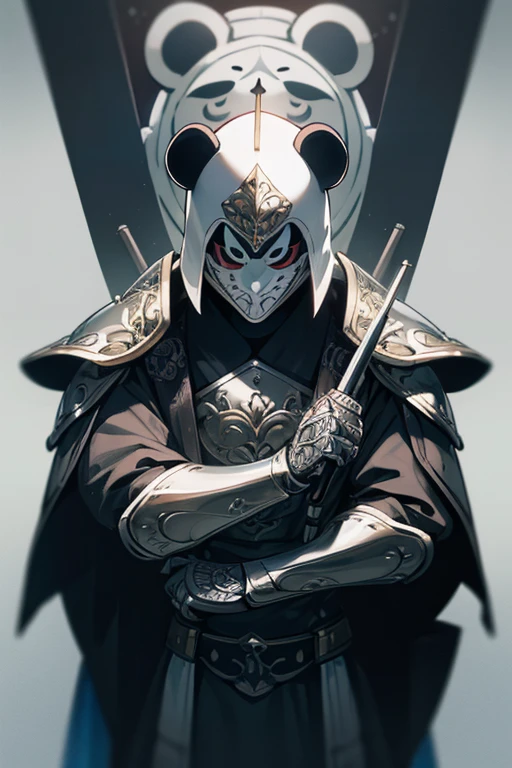 Panda Knight, fine armor, Intricate Design, Silver, silk, Cinema Lighting, 8k.sharp、