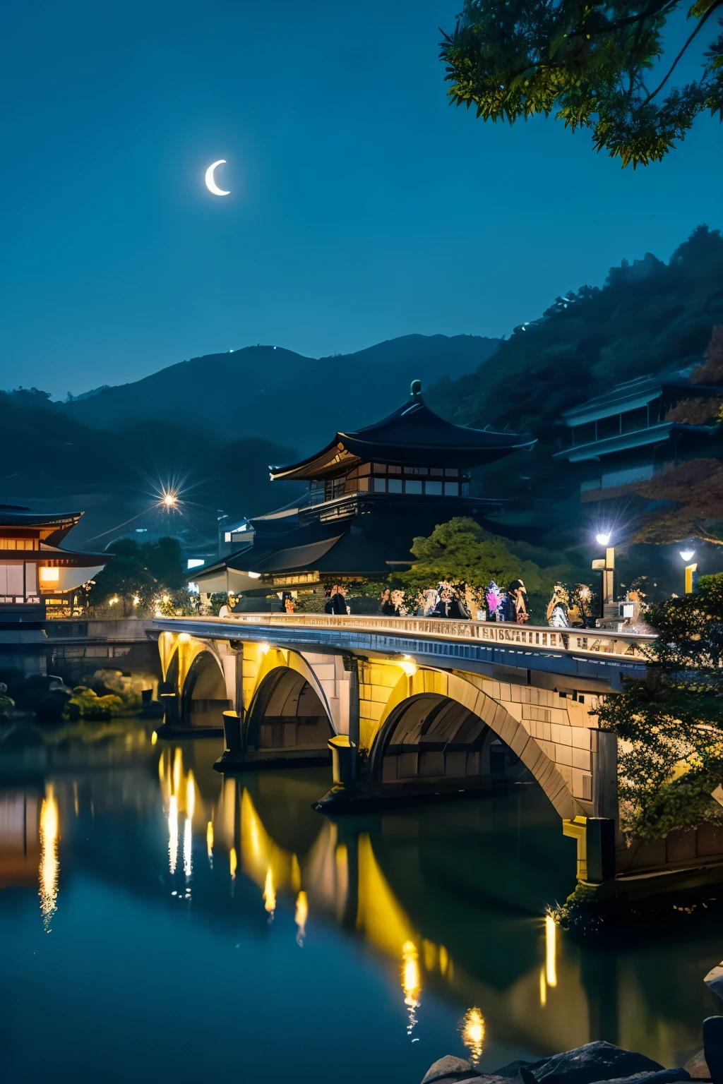 Kyoto,Togetsu Bridge、Crescent Moon、Sparkling Shine、Kyoto,Togetsu Bridge、View from the bridge,Crescent Moon、Sparkling Shine。