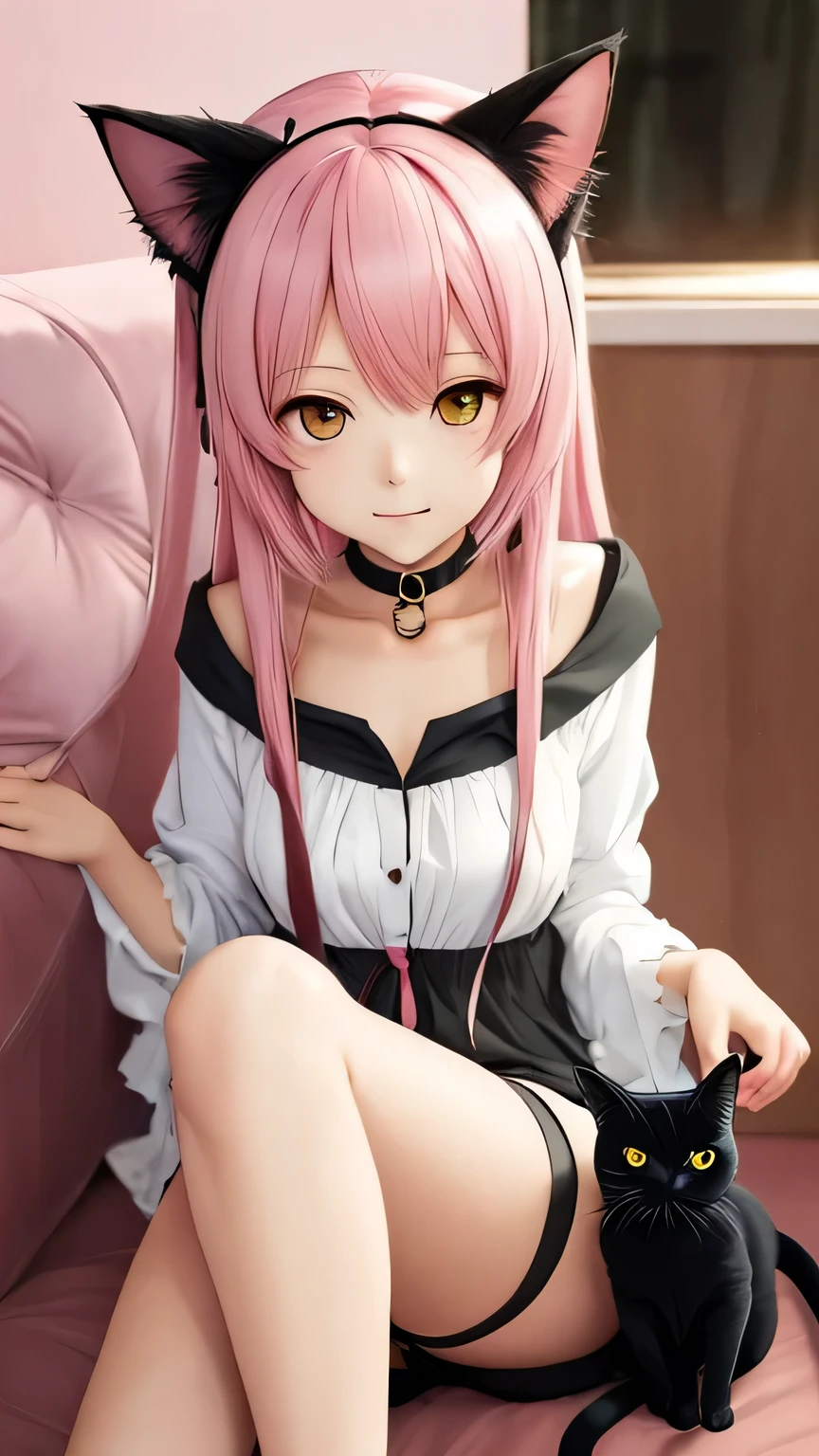 There is a woman with pink hair and cat ears., Very beautiful cute cat girl, Charming cat girl, Real life anime girls, Ultra realistic anime, beautiful Anime cat girl, Anime cat girl, Beautiful young cat girl, Very Beautiful Anime Cat Girl, Surreal , Enchanting anime girl, cute Anime cat girl, Cat ears anime girl、Full body