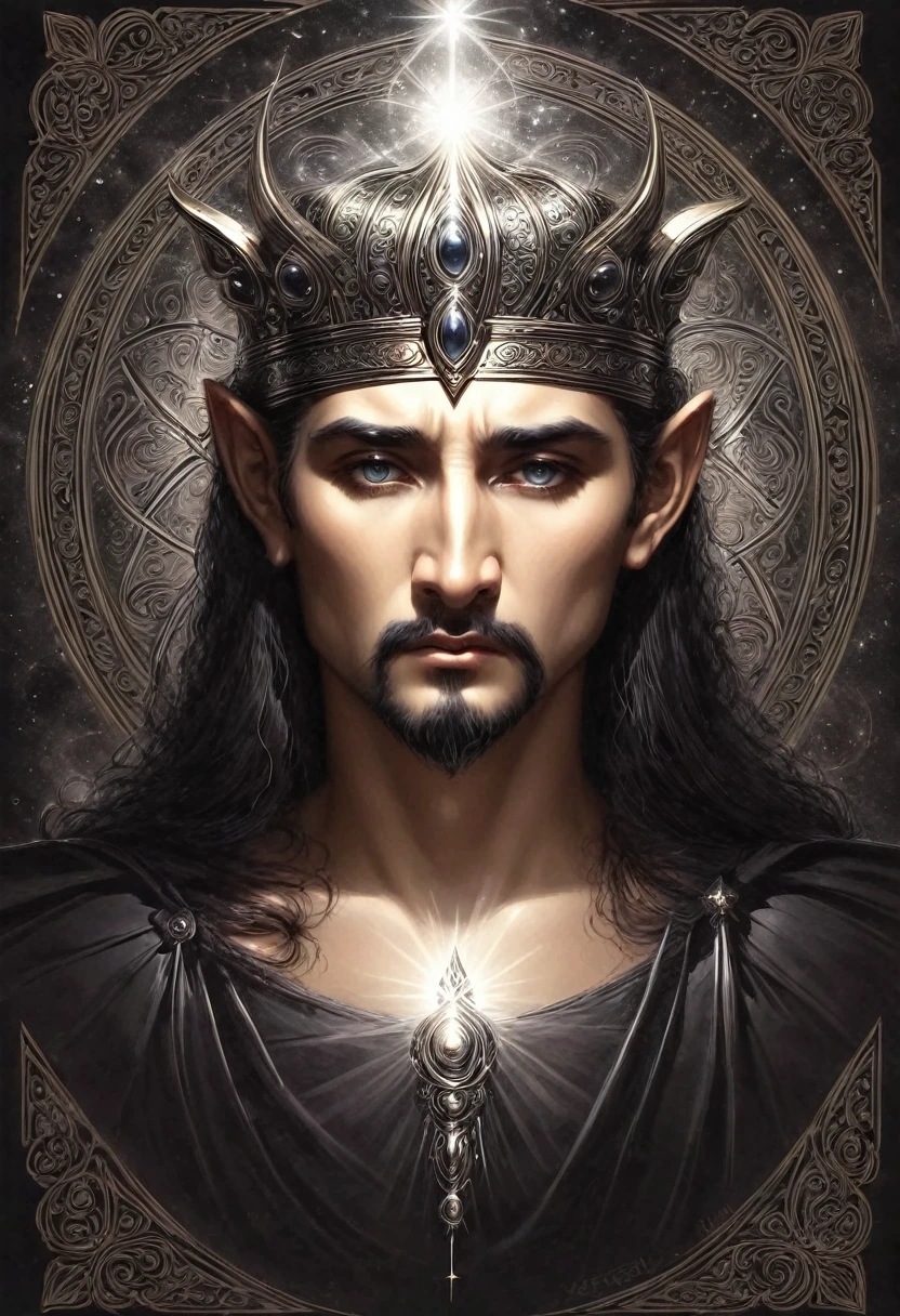 elegant dark  deity , beauty face, darkness concept art and magic realism, ethereal  ,handsome glamorous  character concept design, godlike face detailed beautiful face enlightened,intricate, elegant