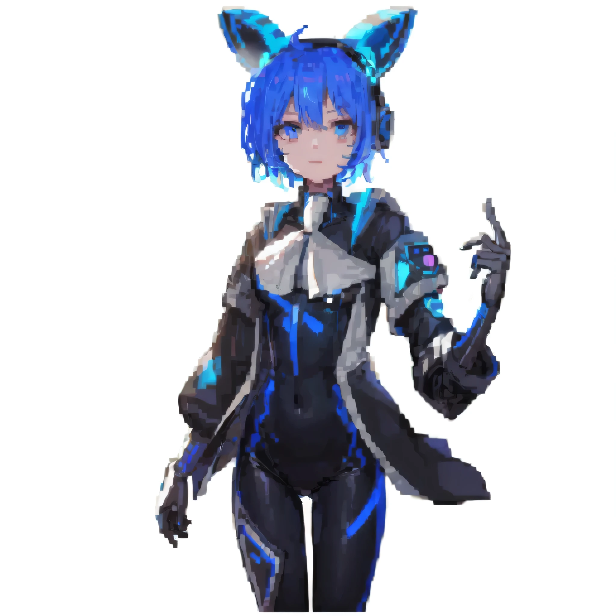 long range shooting,Full body portrait,Anime White Hair , Wearing rabbit ears and futuristic headphones,cyber punk