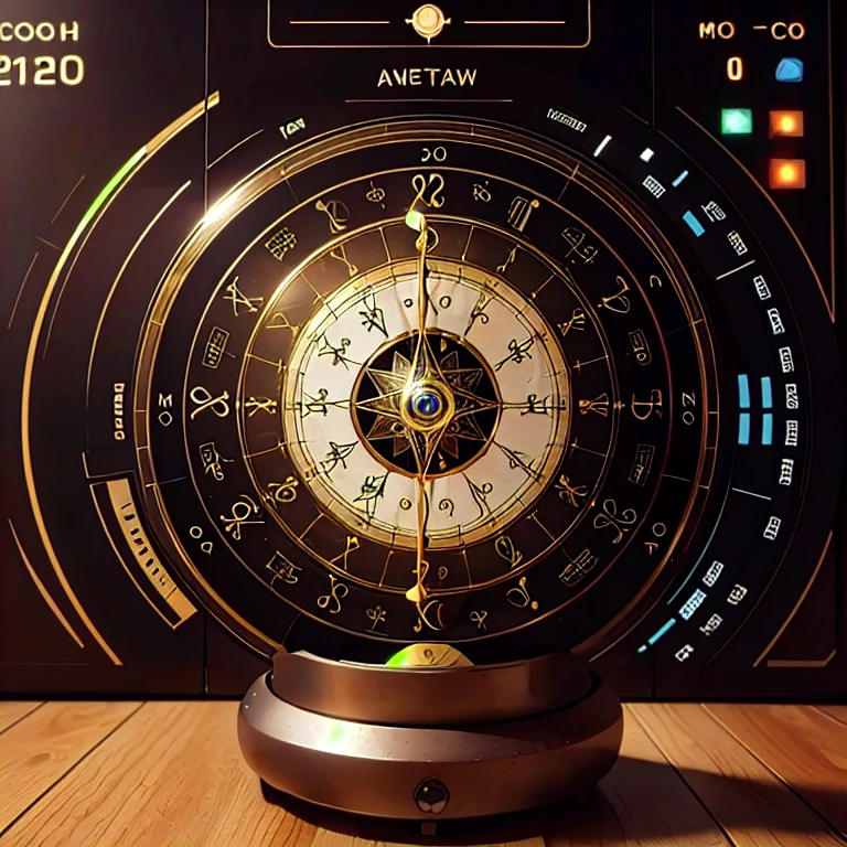 There is a clock that is on a table with a clock on top, Astrolabio, render de octanaje art nouveau, tema de viaje en el tiempo, regulador celeste, octanaje cine 4d render, octanaje cine 4 d render, Reloj astral, octanaje render aesethic, octane render aesthetic, geometry and astrology, Incredible octane rendering, with precise features, Renderizado de octanaje altamente detallado