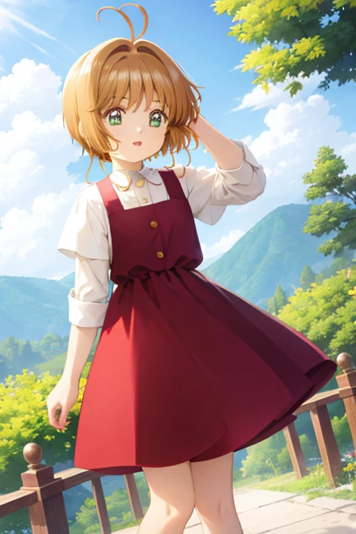 masterpiece, highest quality, High resolution, kinomoto sakura, One girl, Brown Hair, short hair, Antenna Hair, Ahoge,