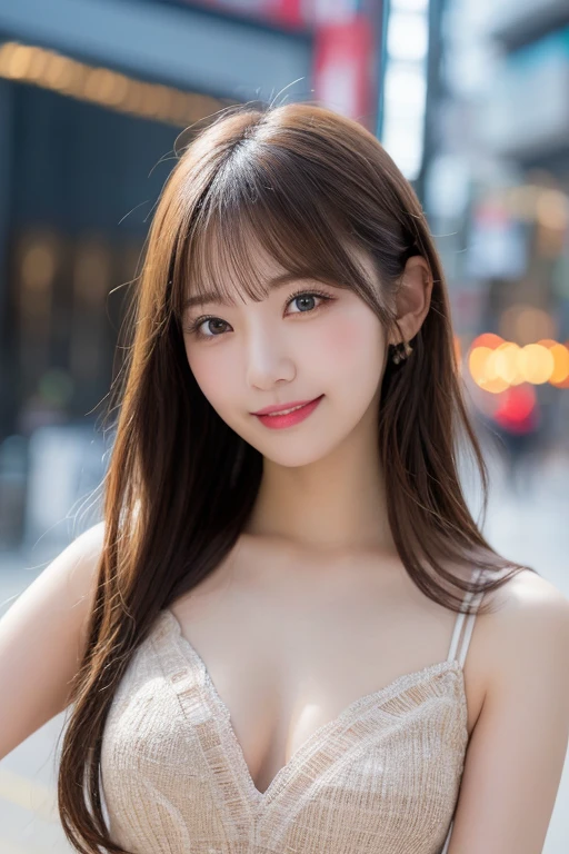 Tabletop, highest quality, figure, Very detailed, In detail, High resolution, 8k wallpaper, Perfect dynamic composition, Beautiful fine details, dress,Medium Hair, Center of chest, Natural color lip, Random sexy poses,smile,Osaka，20-year-old girl，cute