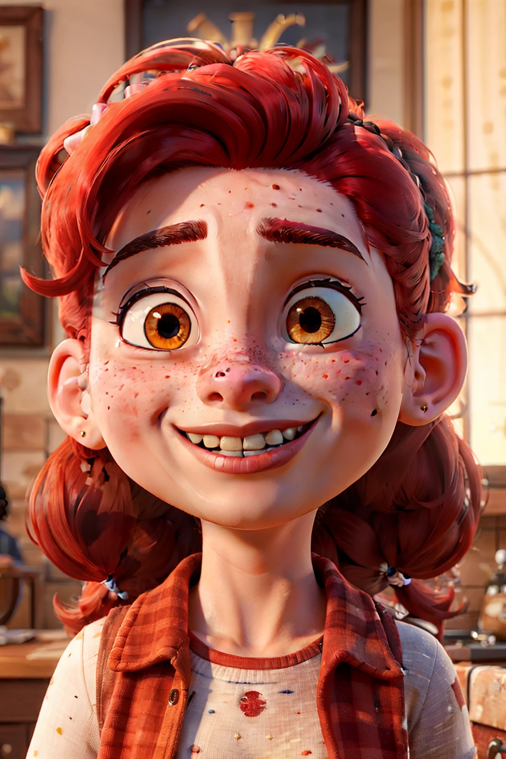 ((best quality)), ((masterpiece)), (detailed),perfect face, red hair, fat,freckles,pigtails,bad smile,devil