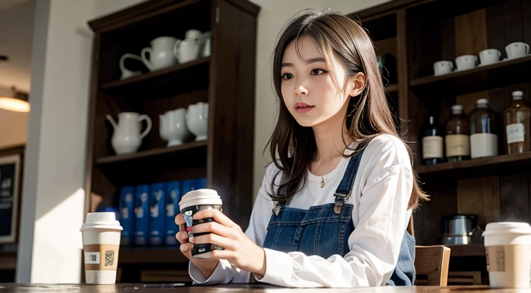 A woman receiving a can of coffee