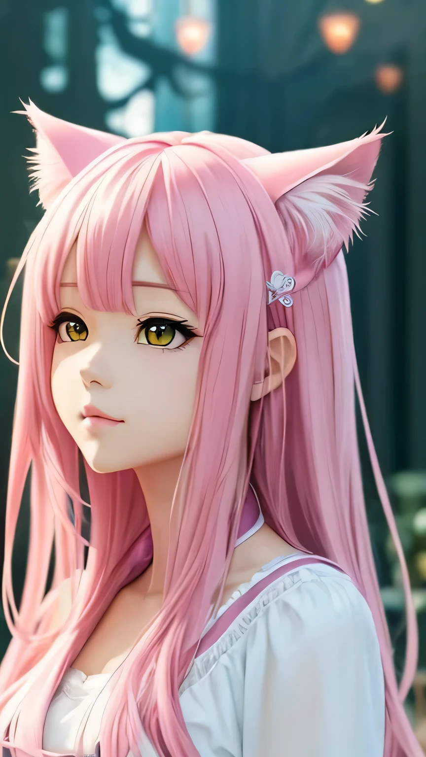 There is a woman with pink hair and cat ears., Very beautiful cute cat girl, Charming cat girl, Real life anime girls, Ultra realistic anime, beautiful Anime cat girl, Anime cat girl, Beautiful young cat girl, Very Beautiful Anime Cat Girl, Surreal , Enchanting anime girl, cute Anime cat girl, Cat ears anime girl、Full body