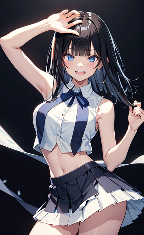 Anime girl wearing bra and small skirt with thigh high socks on 