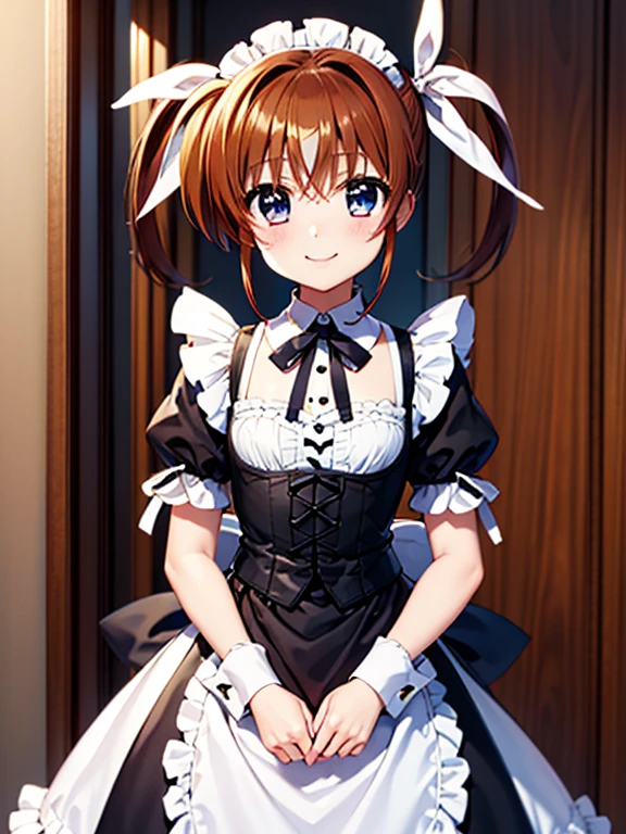 masterpiece, highest quality, Lyrical Nanoha,High resolution 、Twin tails、takamachi nanoha、smile,Gothic ****ta Clothes、Victorian Maid、Twin tails、White ribbon