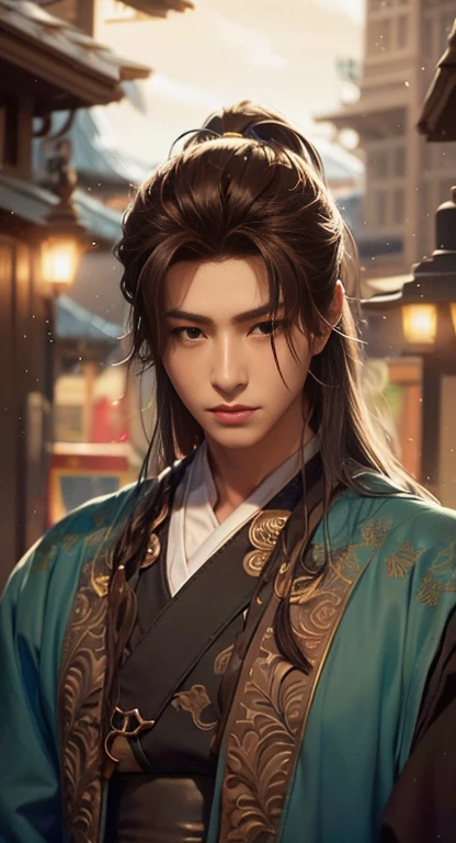 A fighter,Black long hair,Hanfu,robe,Handsome face shape,Extremely realistic:1.2