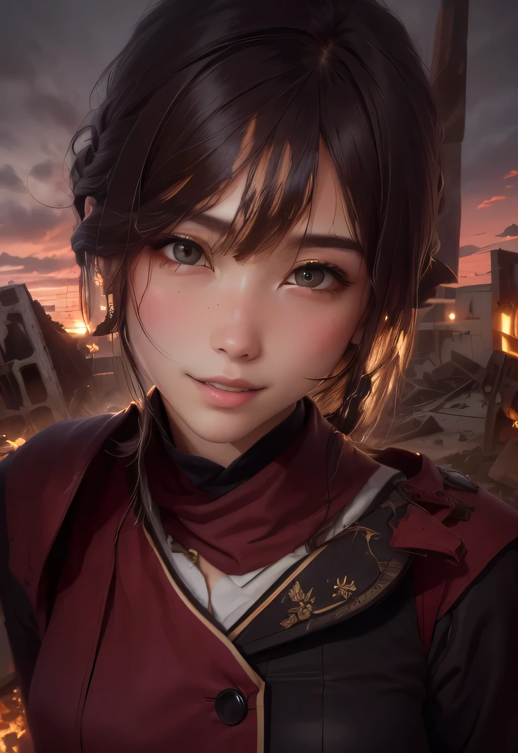 Devastated land in the background