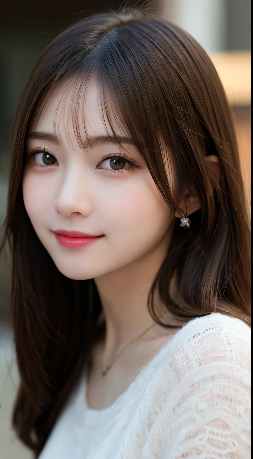 Tabletop, highest quality, shape, Very detailed, finely, High resolution, 8k wallpaper, 完璧なダイナミックな構shape, Beautiful and detailed,ランダムなcute髪,,Natural color lip, Bold sexy pose,smile、20-year-old girl、cute、Looking at the camera,Always blur the background,Perfect and beautiful face,Slim face and figure,Big eyes、Putting on gal makeup,Small face,Shooting from below、smile,Blurred Background,Elegant feminine face、Cyberpunk Fashion、smile