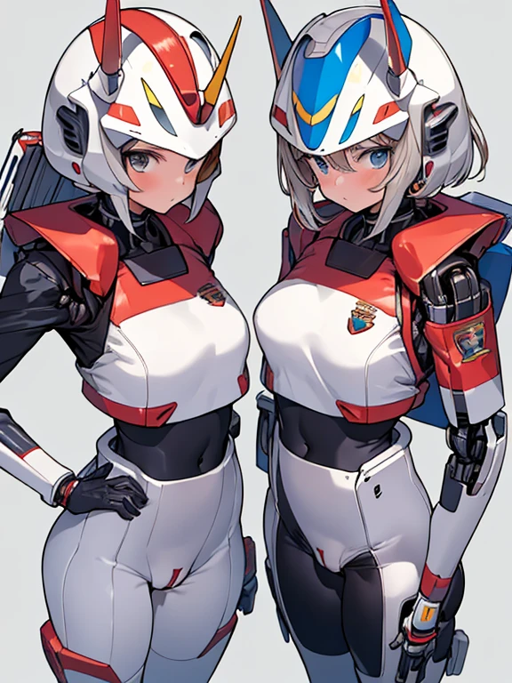 (masterpiece, best quality:1.2), standing_split, 
( gundam uniform, helmet, serious, cameltoe, cybernetic bedroom background ), ((2girls, symmetry)), 