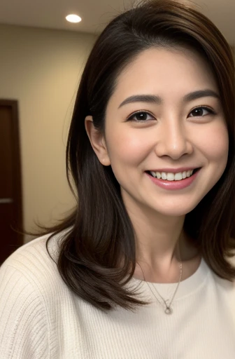 Masseter Film, highest quality, masterpiece, High resolution, realism, Original photo, 8k wallpaper, perfection, Professional Lighting, Very detailed, Written boundary depth, ((Beautiful woman)), ((Sexy 40 year old women)),, ((Calm smile)), Detailed face, Beautiful Eyes, voluminous long hair, (Thick lips), A photo of your face