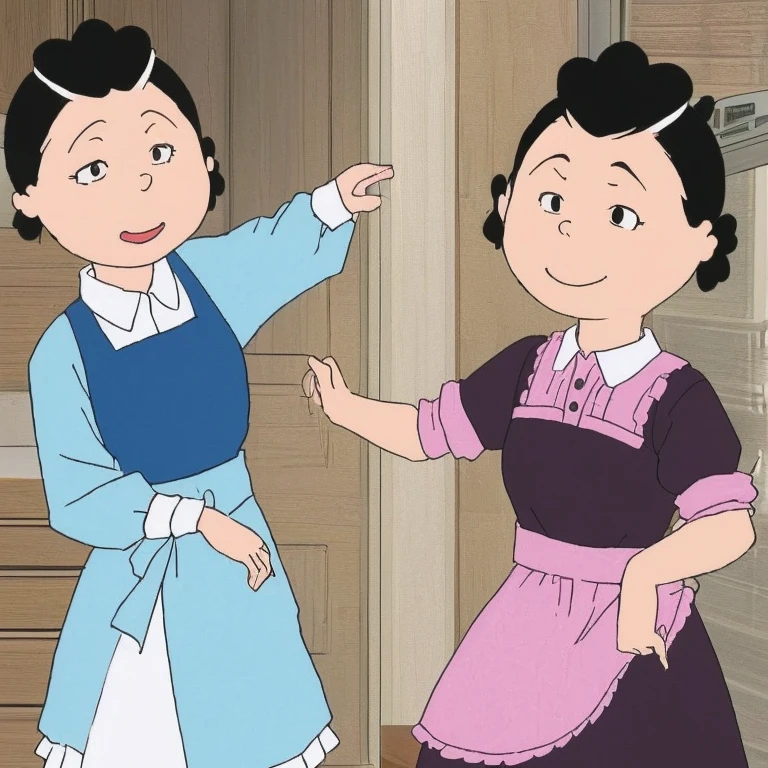 Maid Sazae-san fighting the dragon