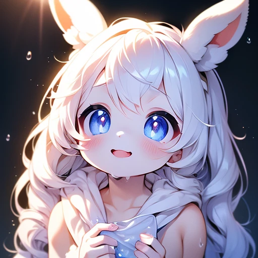 focus face , Estrus bunny girl , round face , moist round eyes , Double teeth , innocent smile , glossy lips , (open mouth wide) ,  (dripping white-lotion in Back of the mouth:1.2) , (show off uvula:1.2)