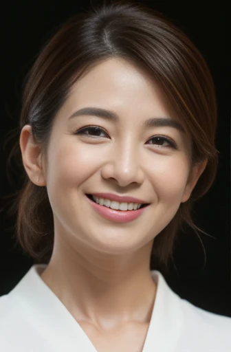 Masseter Film, highest quality, masterpiece, High resolution, realism, Original photo, 8k wallpaper, perfection, Professional Lighting, Very detailed, Written boundary depth, ((Beautiful woman)), ((40-year-old woman)),,  ((A kind smile)), Detailed face, Beautiful Eyes,, (Thick lips), A photo of your face,Put your hair up to show your nape
