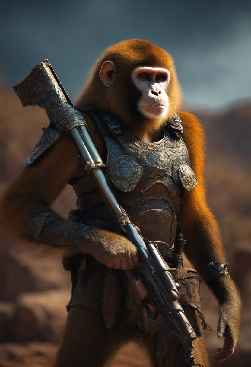 A monkey with weapon amd armor