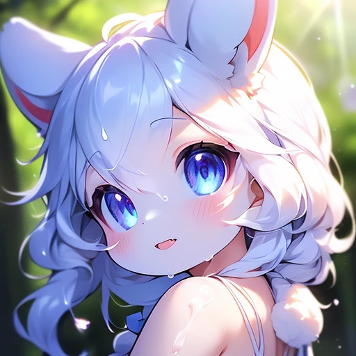 focus face , Estrus bunny girl , round face , moist round eyes , Double teeth , innocent smile , glossy lips , (open mouth wide) ,  (dripping white-lotion in Back of the mouth:1.2) , (show off uvula:1.2) , Lotion flies into my mouth , bushy chest