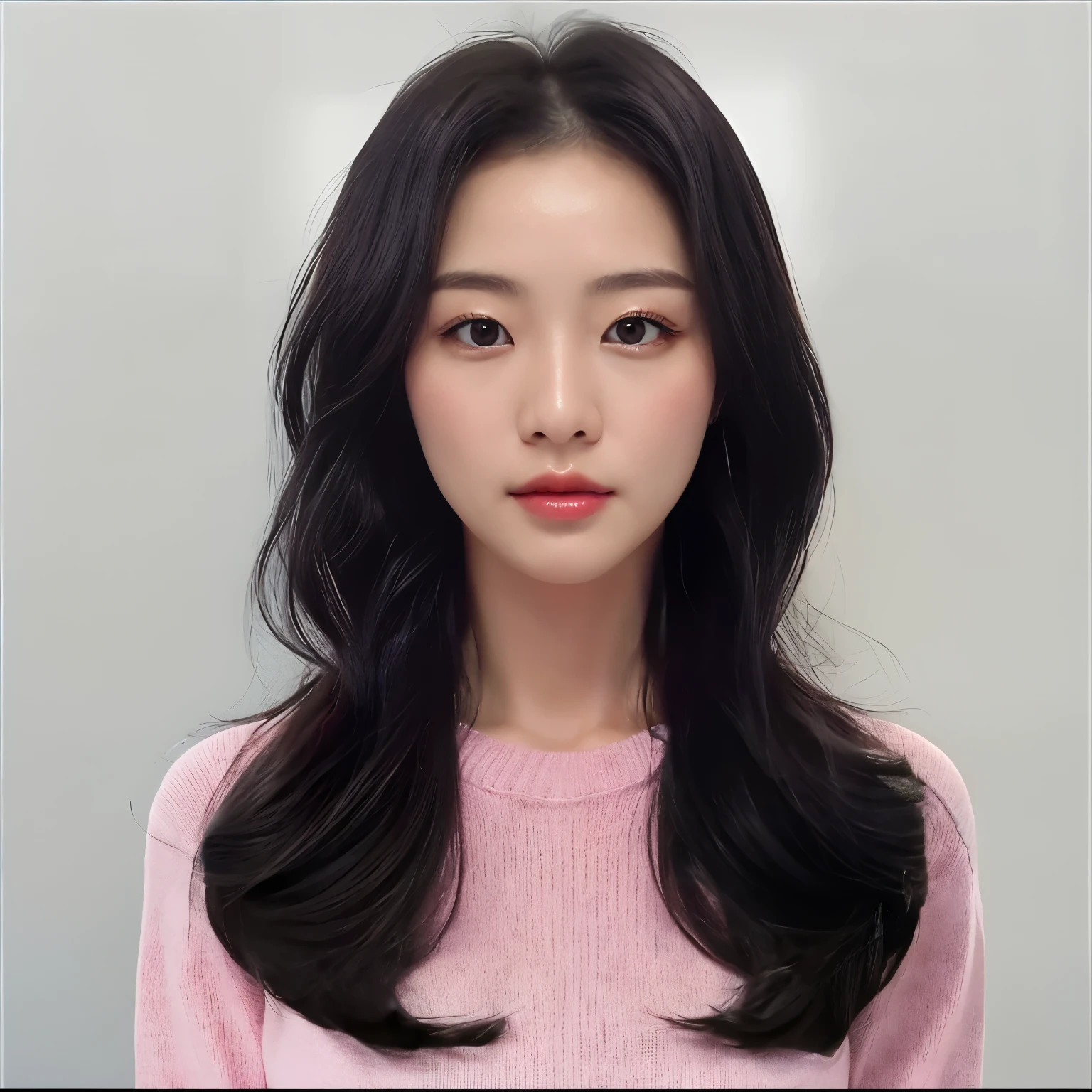 Best Quality, 8K, Masterpiece, (photo realistic:1.3), (hyper realistic:1.3), (Create an image maintaining the original base model hairstyle:1.5), (pink sweater:1.4)