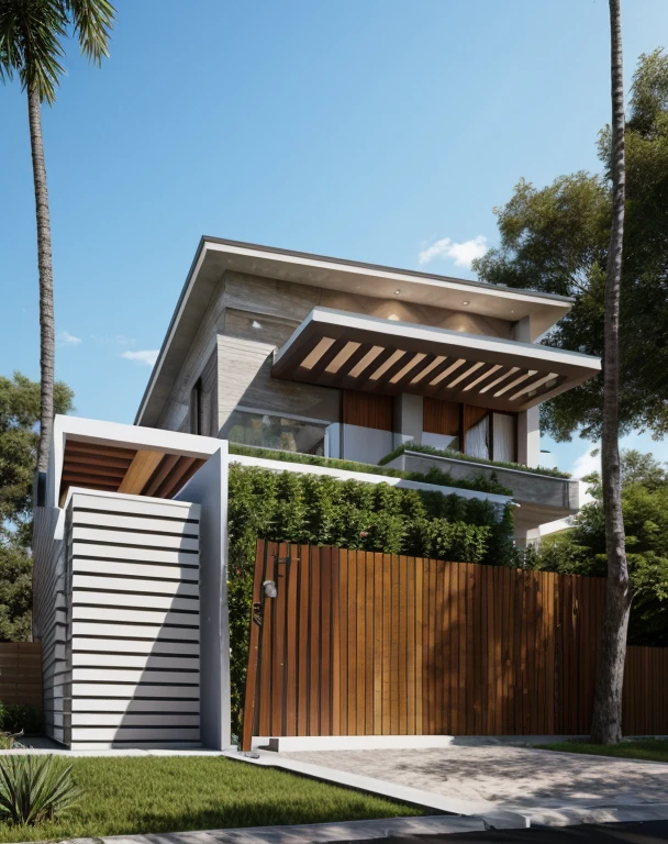(masterpiece),(high quality), best quality, real,(realistic), super detailed, (full detail),(4k),8k,modern house exterior design,Modern architecture,Beautiful_sky,Day light, no_humans, outdoors,sky,tree,Garden flower front of building