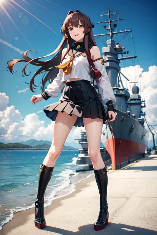 battleship Yamato as an anime girl, wearing skirt, real size