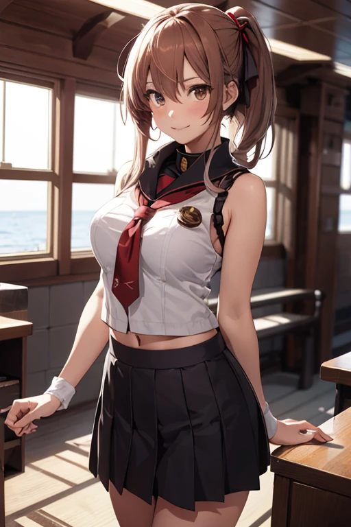 battleship Yamato as an anime girl, wearing skirt, real size