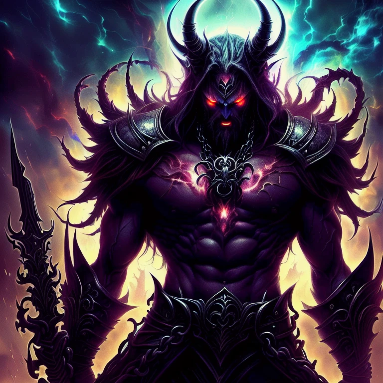 a close up of a demonic looking man with chains around his neck, beautiful male god of lust, demon lord, ornate supreme demon overlord, badass anime 8 k, the god of chaos, anime epic artwork, dark fantasy style art, the former demon king, demon knight of lust, epic fantasy digital art style, king of time reaper, ruler of the demons