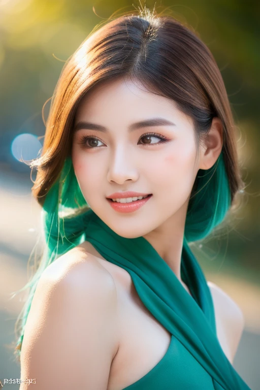 girl xinh: Asia, siêu dễ thương;
age: from 18-20 years old;
hair: copper orange color, silky, shiny under the sunlight, detail;
da: milky white, rosy and flawless;
eye: jet black, almond shaped, sexy, youthful, trong veo;
mi eye: delicate, perfect;
eyebrow: cong, dear;
Face: beautiful, pure, like a fairy, symmetrical, perfect, đẹp đến từng detail;
nose: xinh, cao;
cheekbone: prominent;
lip: charming, son lip màu đỏ nhạt, lovely lip gloss;
răng: Lily-white, smiling;
y phục: turquoise, thêu chỉ bạc;
Hình dáng cơ thể: full, graceful, youthful;
accessory: dây chuyền ruby, bông tai ruby;
Fashion style: high-class, Modern 2024, luxurious;
Image quality: non-NSFW, 8K CG HD, High resolution, Super nice graphics, professional, detail, colorful, ultrafine, advanced techniques, RAW true;
light: luxurious, complex color combinations, black gold rays;
light mặt trời: twinkle, illuminating the girl&#39;s body;
Hình nền: street, light twinkle.