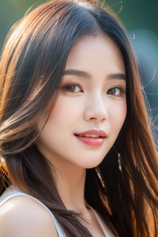 girl xinh: Asia, siêu dễ thương;
age: from 18-20 years old;
hair: copper orange color, silky, shiny under the sunlight, detail;
da: milky white, rosy and flawless;
eye: jet black, almond shaped, sexy, youthful, trong veo;
mi eye: delicate, perfect;
eyebrow: cong, dear;
Face: beautiful, pure, like a fairy, symmetrical, perfect, đẹp đến từng detail;
nose: xinh, cao;
cheekbone: prominent;
lip: charming, son lip màu đỏ nhạt, lovely lip gloss;
răng: Lily-white, smiling;
y phục: turquoise, thêu chỉ bạc;
Hình dáng cơ thể: full, graceful, youthful;
accessory: dây chuyền ruby, bông tai ruby;
Fashion style: high-class, Modern 2024, luxurious;
Image quality: non-NSFW, 8K CG HD, High resolution, Super nice graphics, professional, detail, colorful, ultrafine, advanced techniques, RAW true;
light: luxurious, complex color combinations, black gold rays;
light mặt trời: twinkle, illuminating the girl's body;
Hình nền: street, light twinkle.