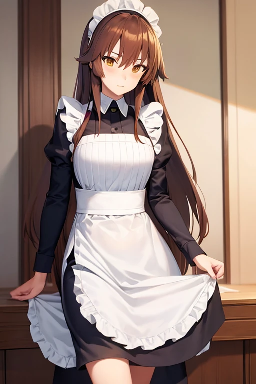 battleship Yamato as an anime girl, wearing maid suit, real size