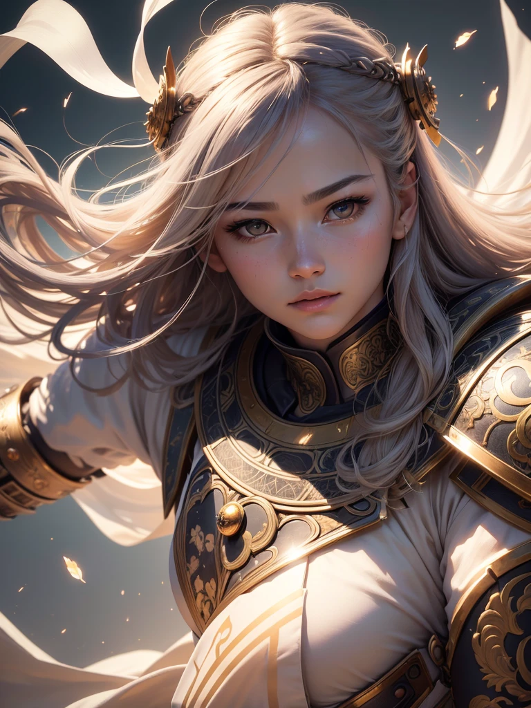 (best quality,4k,8k,highres,masterpiece:1.2),ultra-detailed,(realistic,photorealistic,photo-realistic:1.37),portrait,Japanese woman,armor,space,detailed eyes,detailed lips,graceful movement,floating,serene expression,traditional clothing,ancient samurai armor,ornate design,light reflecting off the armor,luminous background,ethereal atmosphere,vibrant colors,soft lighting,gentle breeze,celestial landscape,delicate features,stark contrast,harmonious composition,subtle shadows,mastered brushstrokes