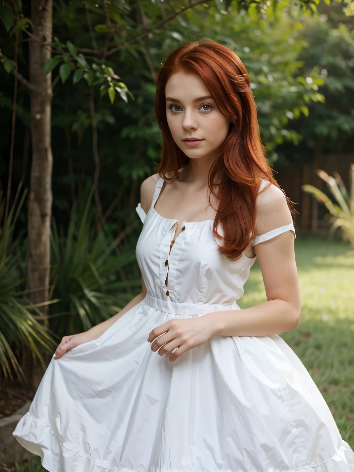 :10 Beautiful redhair girl,real , wearing a beautiful dress